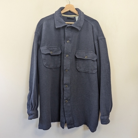Vintage 90s Blue Moleskin Shacket Shirt Jacket Workwear - Picture 1 of 12